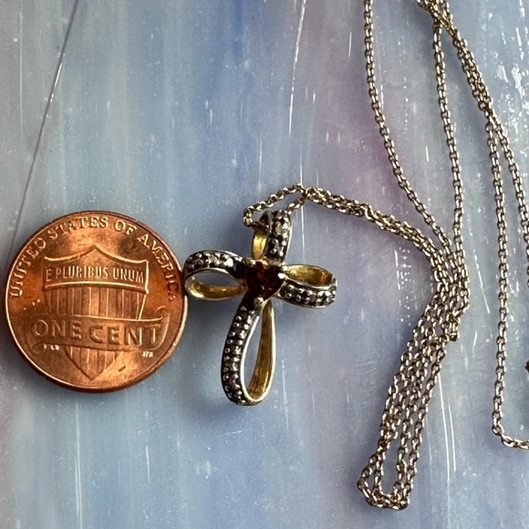 CROSS PENDANT NECKLACE GEMSTONE AND MARCASITE GOLD OVER STERLING PETITE 5509 L - Picture 12 of 12